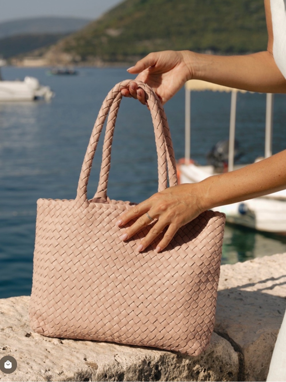 Milaner Mini Elena Woven Handbag Blush Nappa Leather Italy NWT & Dustbag